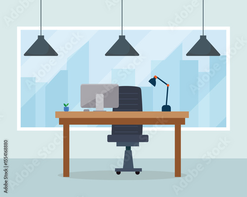 Modern Minimalist Office Interior with Natural Light and Wooden Furniture