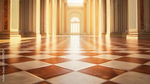 Wallpaper Mural Elegant marble floor checkered pattern grand hall with tall columns warm sunlight classical architecture polished spacious interior majestic atmosphere Torontodigital.ca