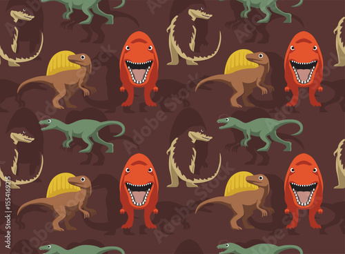 Dinosaur Theropods Summer Set Cartoon Seamless Pattern Background Wallpaper