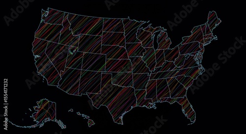 Vibrant Lines Trace the United States Map in a Dazzling Display