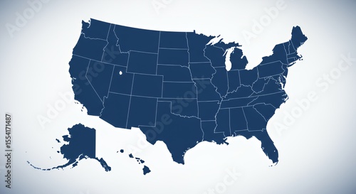 Deep Blue Hues: A Detailed Map of the United States, State Lines Clearly Defined