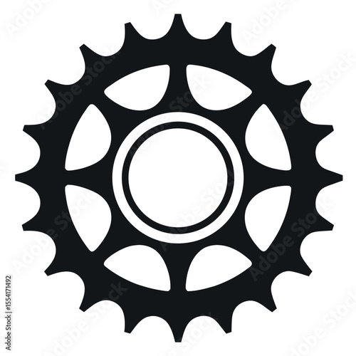 Black and White Sprocket Gear with Rounded Teeth and Inner Circular Design on White