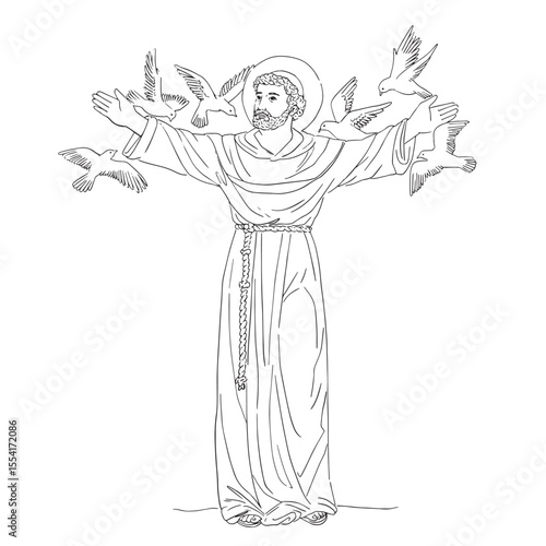 Saint Francis praying, catholic character. 1181- 1226