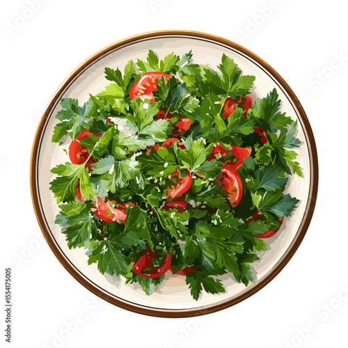 Traditional Tabbouleh Salad with Parsley and Tomatoes