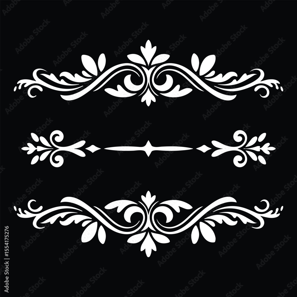White Floral Ornament Dividers on Black Background 1 White Floral Ornament Dividers on Black Background 1