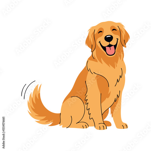 A beautiful golden retriever puppy with a cute, happy face sits in the studio