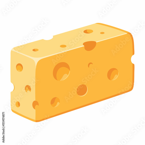 Modern Flat Design Swiss Cheese Block with Holes Vector Illustration - Delicious Dairy Food Graphic