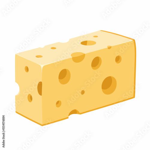 Vibrant Swiss Cheese Block with Holes Vector Illustration - Delicious Dairy Food Graphic