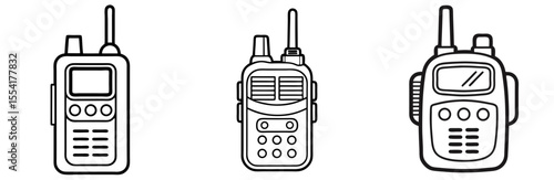Walkie Talkie Vector Set: Two-Way Radio, Communication, Security, Line Art Icon