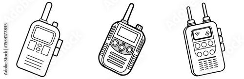 Walkie Talkie Vector Set: Two-Way Radio, Communication, Security, Line Art Icon