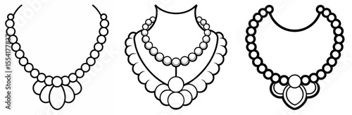 Pearl Necklace Vector Set: Jewelry, Beads, Choker, Fashion, Luxury, Line Art Icon