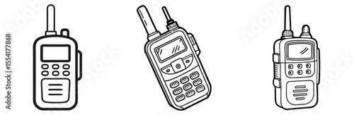 Walkie Talkie Vector Set: Two-Way Radio, Communication, Security, Line Art Icon