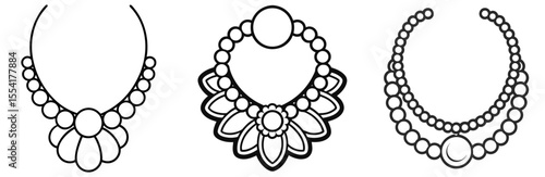 Pearl Necklace Vector Set: Jewelry, Beads, Choker, Fashion, Luxury, Line Art Icon