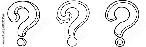 3D Question Mark Vector Set: Outline, Query, Information, Mystery, Help, Line Art Symbol