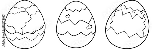 Cracked Egg Vector Set: Hatching, Birth, New Life, Surprise, Beginning, Line Art Icon