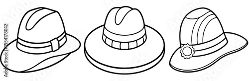 Fedora Hat Vector Set: Wide Brim, Explorer, Vintage, Safari, Fashion, Line Art Icon