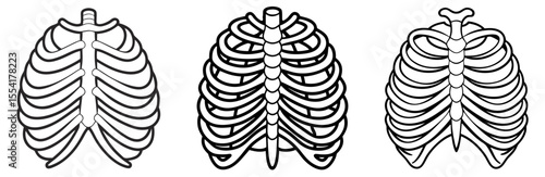 Set of Human Rib Cage Black and White Line Art Vector Icons - Anatomy and Medical Sketch Collection