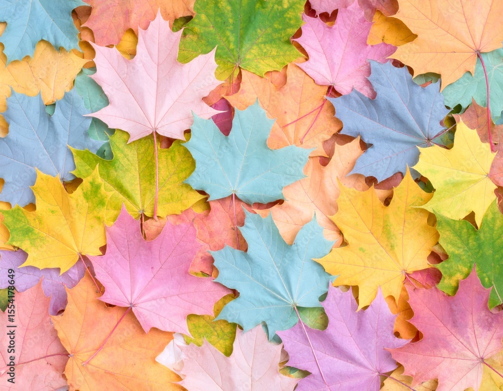 Colorful maple leaves background image, pastel tones, pink, blue, orange, red, Generative AI Colorful maple leaves background image, pastel tones, pink, blue, orange, red, Generative AI