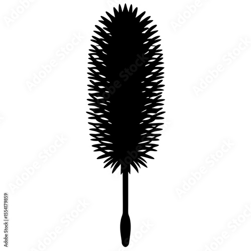 Black silhouette of a mascara wand with a dense bristled brush head