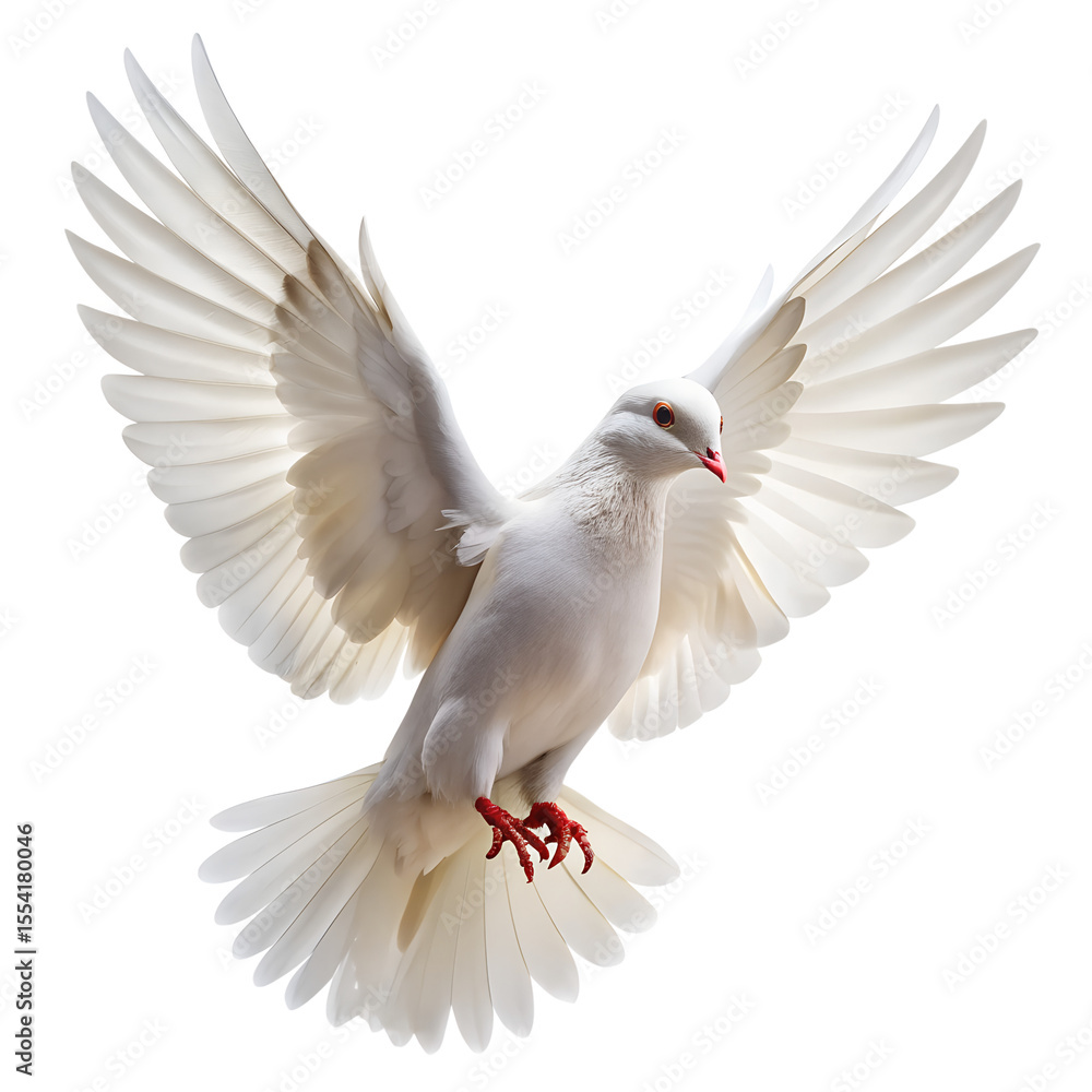 Obraz premium White dove flying in the air isolated on transparent background