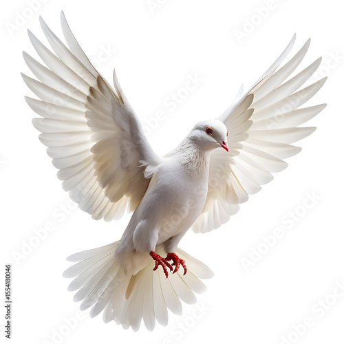 White dove flying in the air isolated on transparent background