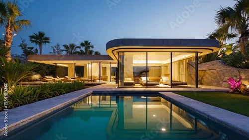 Wallpaper Mural Modern luxury house exterior with glowing lights Torontodigital.ca