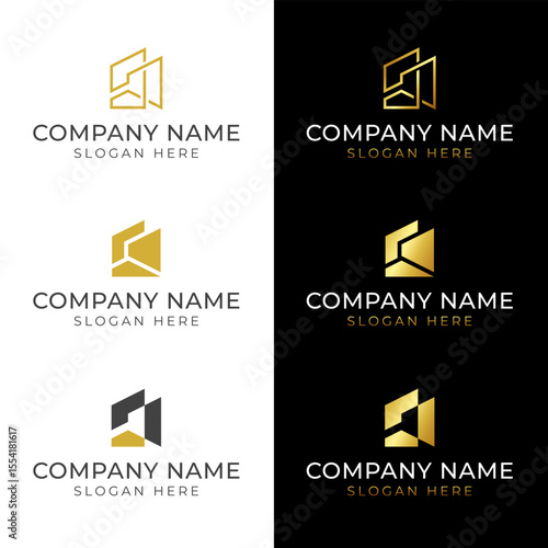 Abstract modern geometric logo for a construction company. Construction of residential buildings, premises for commercial use. Vector illustration.