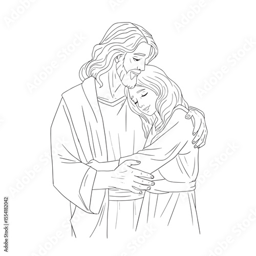 Εκτύπωση καμβά The love of God, represented in Jesus' embrace of each person