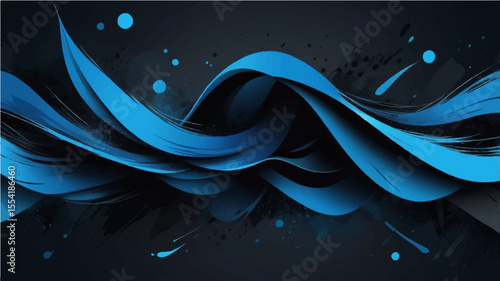 Blue abstract wave background with flowing light curves