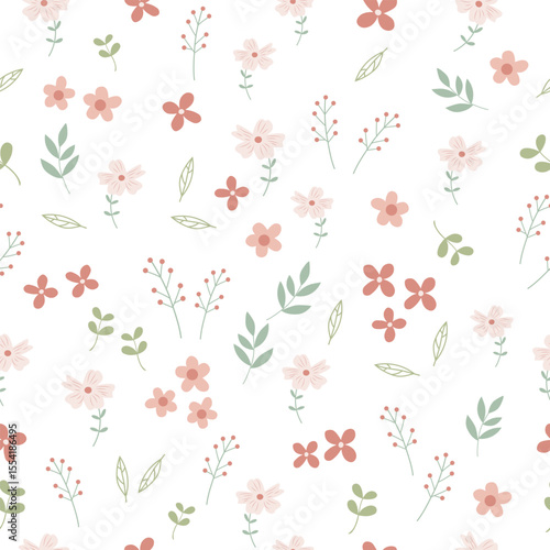 flowers and leaves seamless pattern , vector , illustration