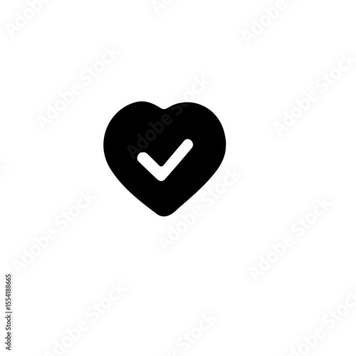 A black heart icon with a white checkmark inside illustration