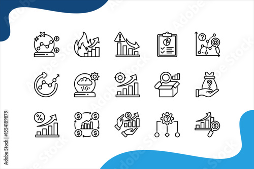 Business Forecasting icon set, with Prediction, Trend, Data, Analysis,market growth, sales, report.