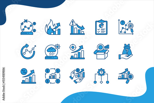 Business Forecasting icon set, with Prediction, Trend, Data, Analysis,market growth, sales, report.