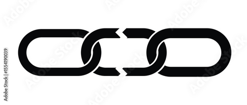 Broken chain icon, vector. Chain vector icon. Black broken link icon. Failure disconnection idea concept. Broken chain Vector illustration.	