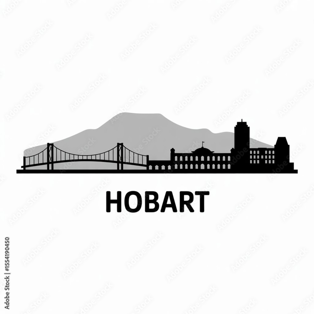 Fototapeta premium Hobart Skyline Silhouette — Tasmanian Waterfront City Vector Illustration