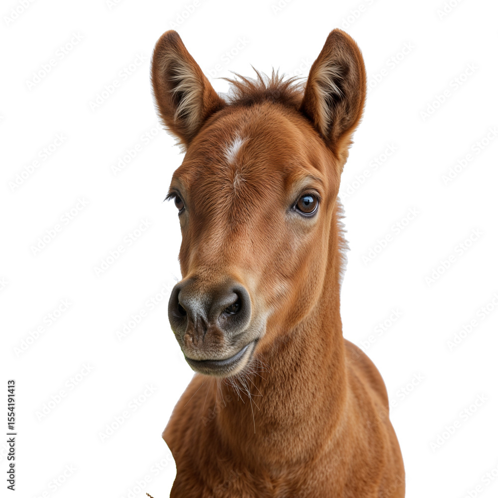 Fototapeta premium Cute brown foal looking at the camera 
