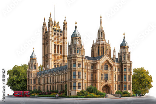 Houses of parliament facade view on transparent background