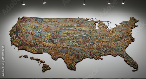 Vibrant Tapestry Map of the United States Illuminates a Gallery Wall