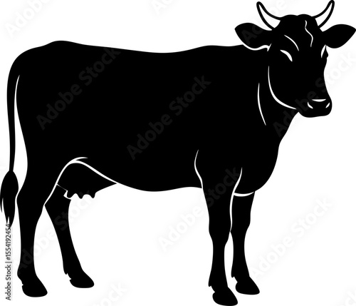 Monochrome Silhouette of a Dairy Cow Standing Profile Portraying Farm Animal Symbolism and Rural Aesthetic with an Elegant Graphic Design