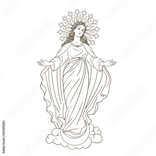 Immaculate Conception of the Virgin Mary, catholic advocacy, sketch vector illustration.
