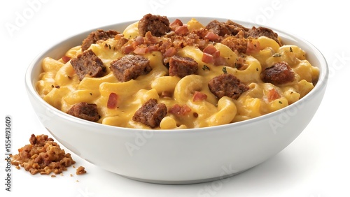 A delicious bowl of pasta with tomato sauce, meat, and fresh vegetables for a healthy dinner