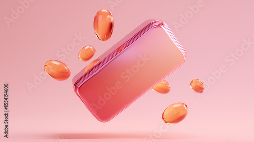 Minimal Floating Rectangular Pink Product Label Mockup with Pills for Supplement and Pharma Branding