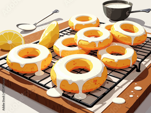 A batch of freshly baked Sicilian taralli, soft and ring-shaped, glazed with a shiny white sugar coating
