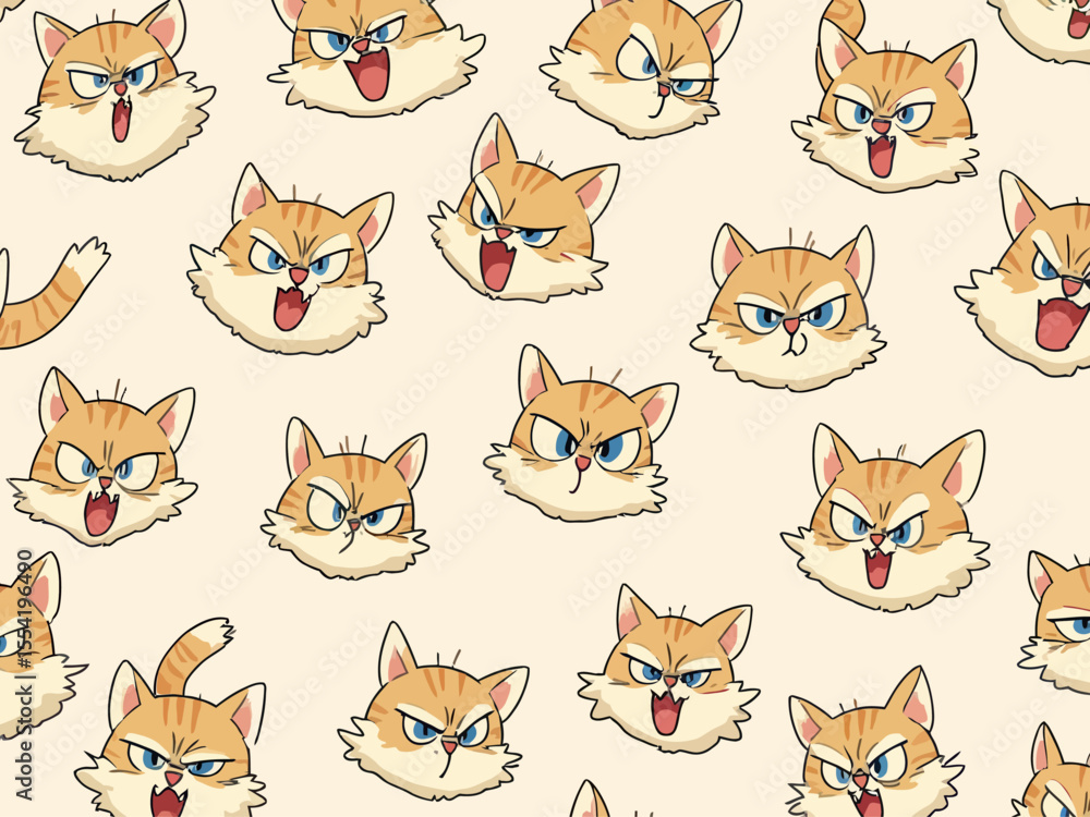 Obraz premium make a pattern that depicts the faces of angry fluffy cats