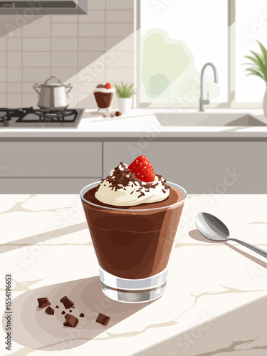 rich chocolate mascarpone mousse served in a transparent glass or dessert verrine 