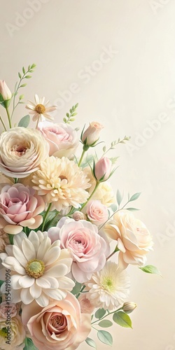 A bouquet of pastel-colored flowers with delicate petals and gentle hues on a soft