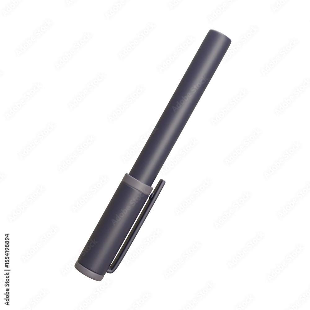 Fototapeta premium A 3D illustration of a sleek silver ballpoint pen with a clip, perfect for office and professional writing tasks, offering modern design and style.