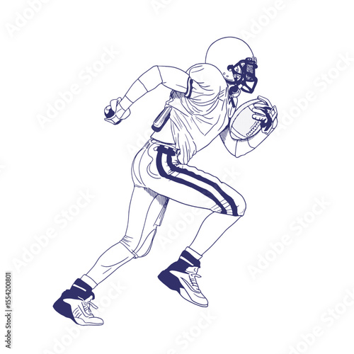Hand drawn sketch of American football player in black isolated on white background.