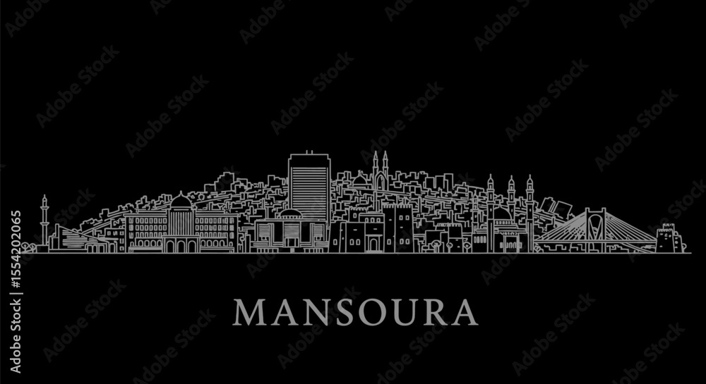 Fototapeta premium Mansoura Egypt with City Skyline Silhouette, and Black.