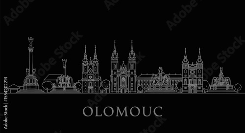 Olomouc Skyline Outline with Czech Republic.